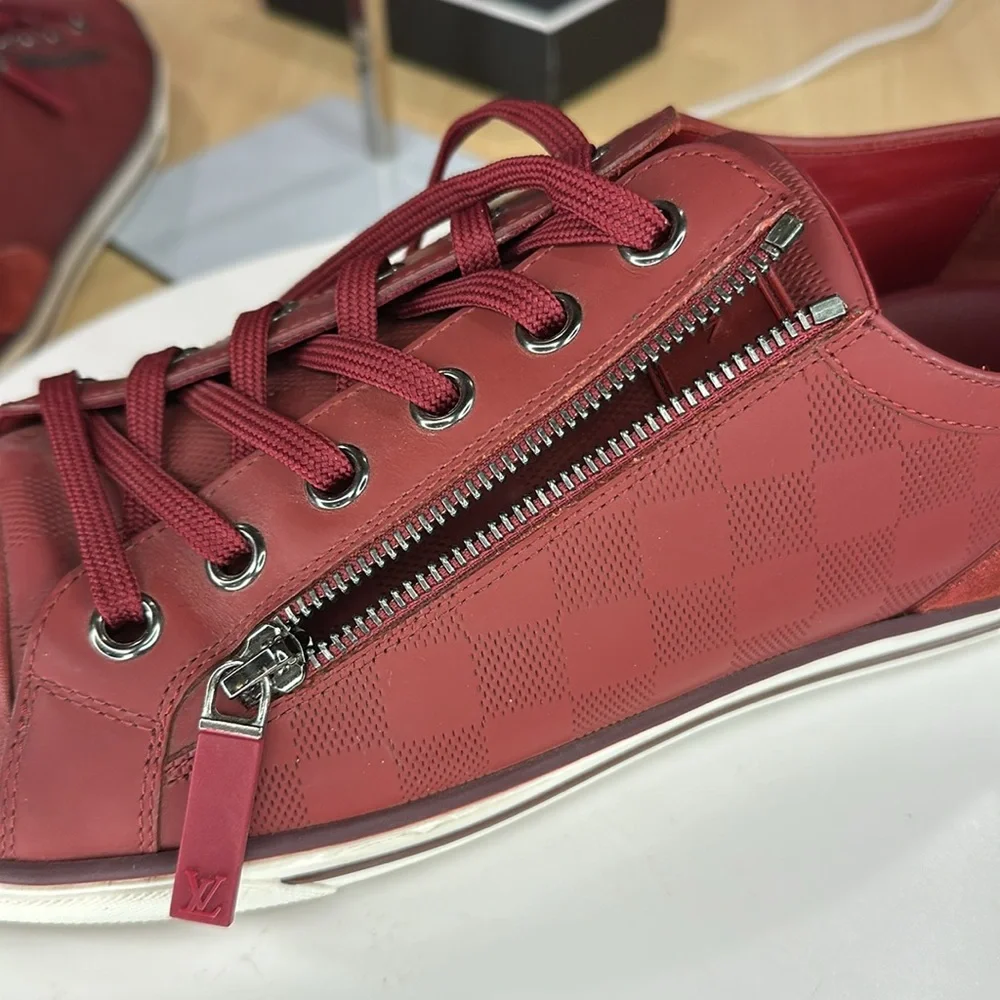 💥Louis Vuitton - Challenge Zip Up Damier Sneakers Red Leather - 10LV - DK532 - Picture 3 of 17
